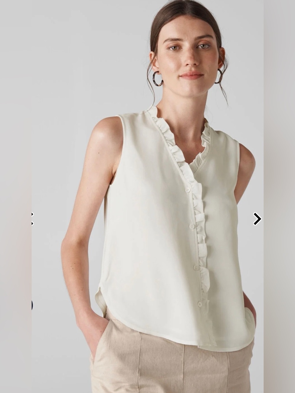 J. Crew Cream 100% Silk Ruffle-Trim Sleeveless Top